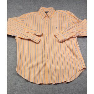 Ralph Lauren Men's 16.5 Orange Stripe Button Down Classic Fit Pony Logo Cotton